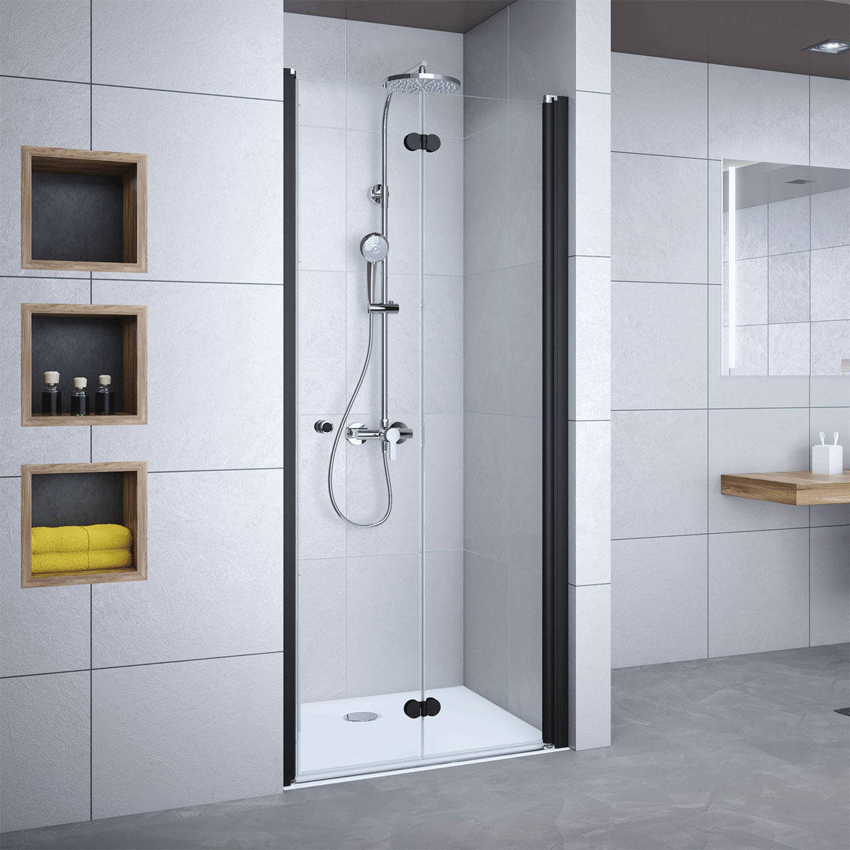 Breuer  Drehfalttür Elana Komfort für Nische Anschlag rechts schwarz matt Klarglas 900 mm Bild 1