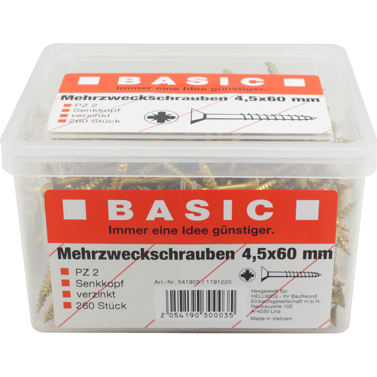 Basic Mehrzweckschraube 4,5 x 60 mm 260 Stück im Eimer
