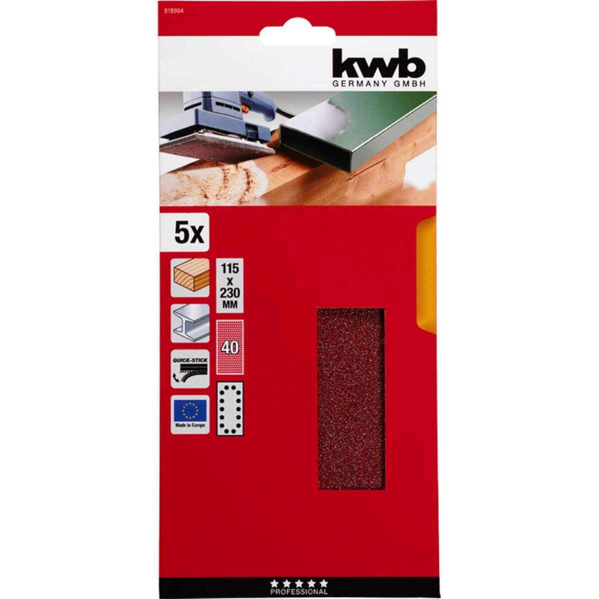 kwb  Schleifstreifen Quick-Stick Holz und Metall 115 x 230 mm K40 Bild 2