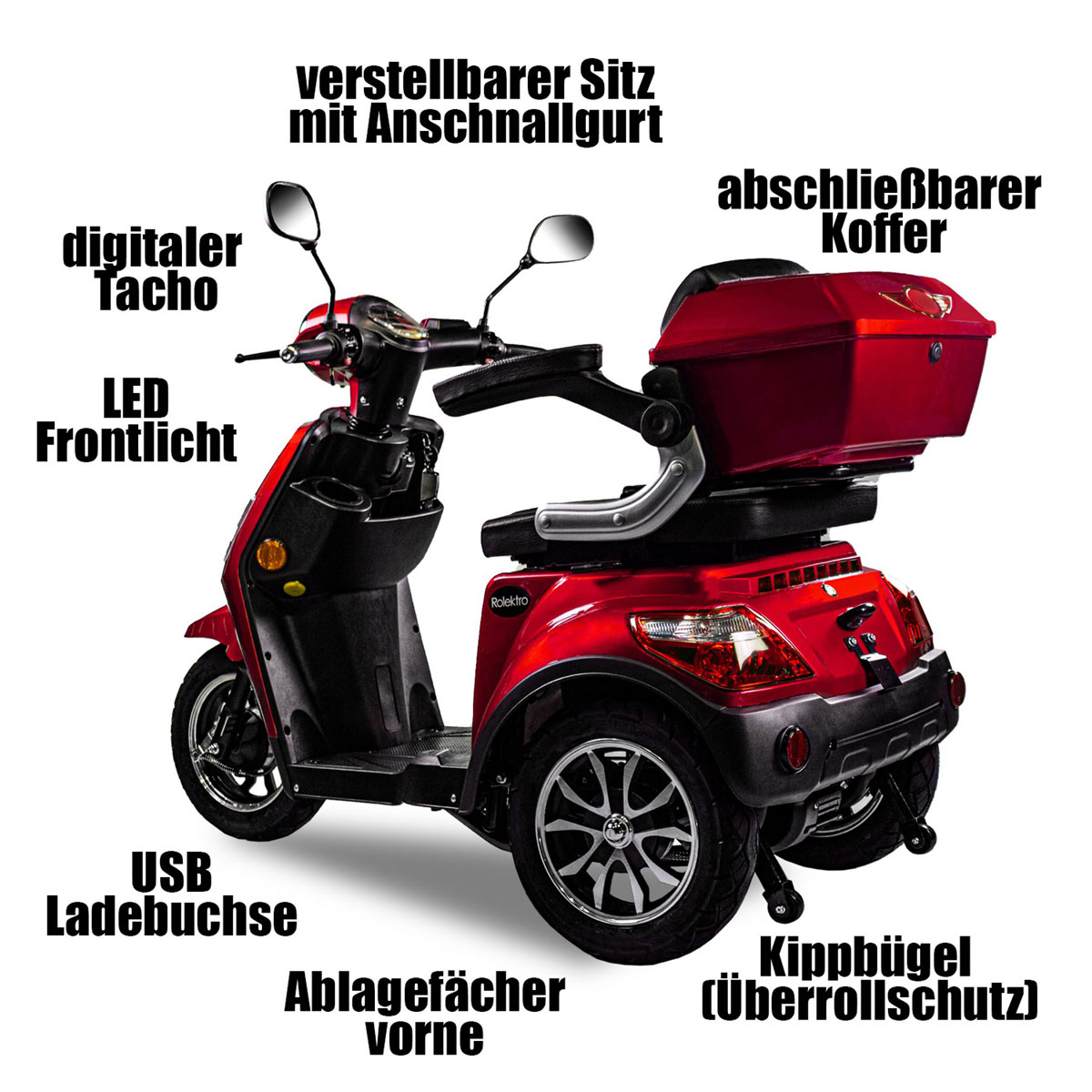 Rolektro E-Dreiradroller 25 V.3 1000 Watt rot | K000058087