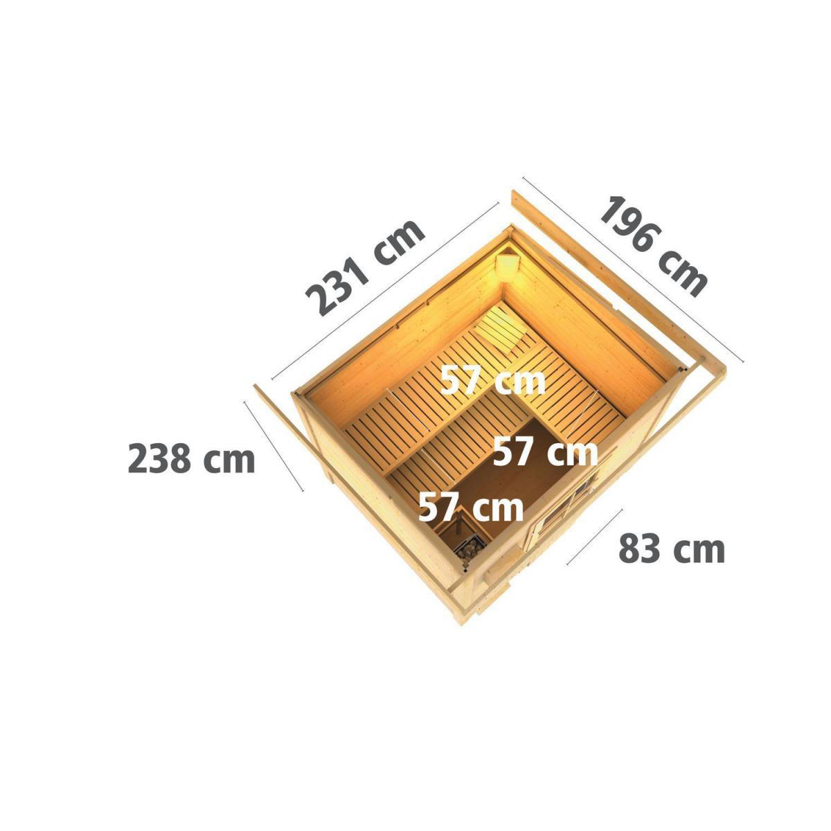 Karibu Saunahaus Norge 38 mm 9 kW Bio Ofen externe Strg Milchglastür Bild 11