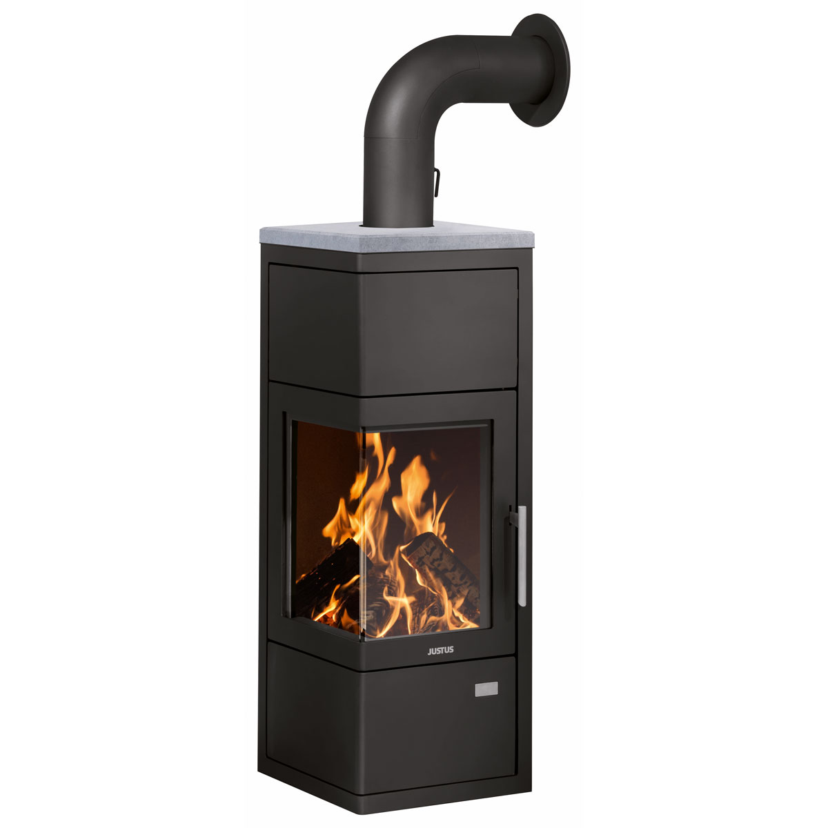 Kaminofen Diego Wärme PLUS StahlSchwarz mit Abdeckplatte Speckstein