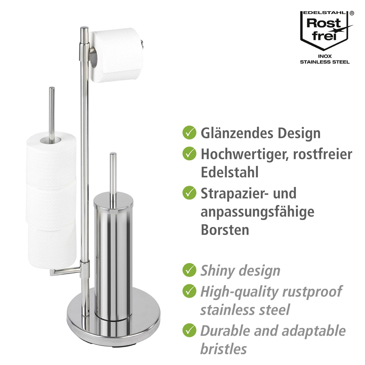 Wenko Stand WC-Garnitur Universalo Neo Edelstahl integrierter  Toilettenpapierhalter und WC-Bürstenhalter rostfrei | 514771