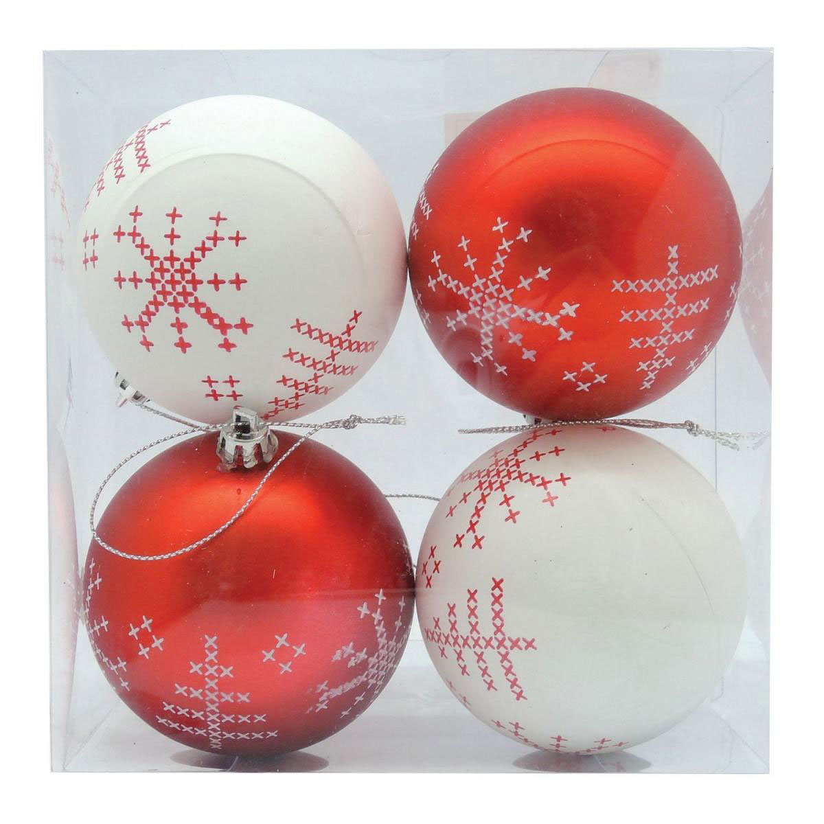 Kunststoffkugeln rot/weiß, 4er Pack, 8 cm