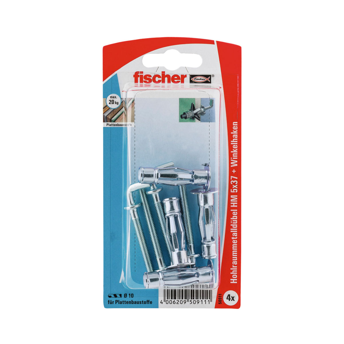 Fischer  Hohlraum-Metalldübel HM 5 x 37 mm mit Winkelhaken 4 Stück