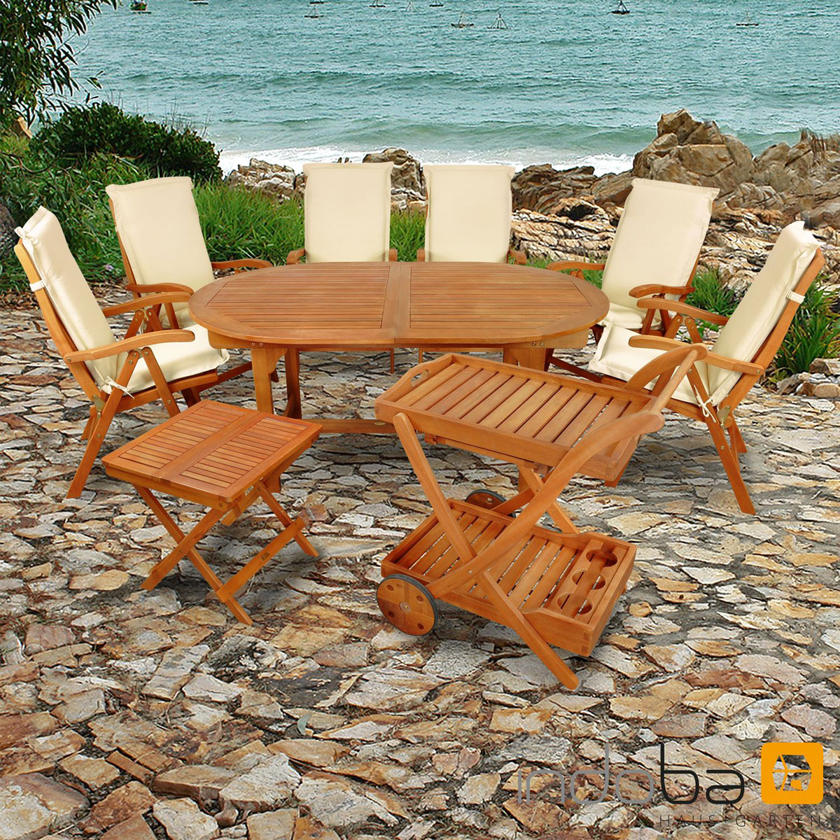 Indoba Gartenmöbel Set Sun Beige K000022020 | Premium Flair Auflagen | | mit Beige 15 15-teilig