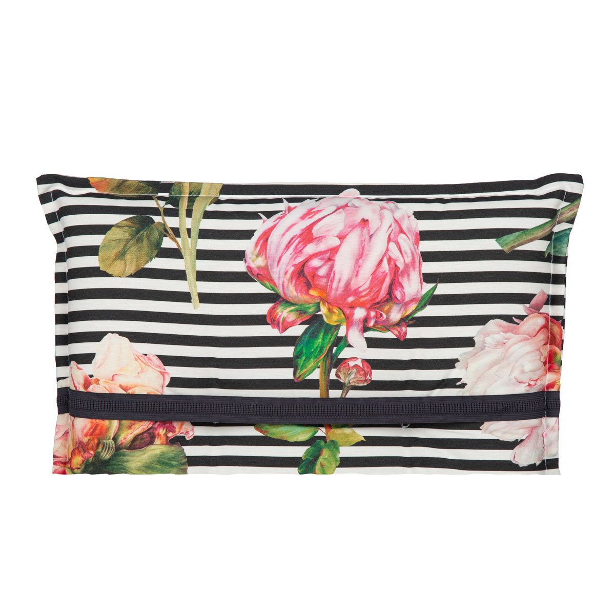 Liegen-Saumauflage Toronto BE129 rosé/pinke Pfingstrosen auf schwarz-weißen Streifen Bild 2