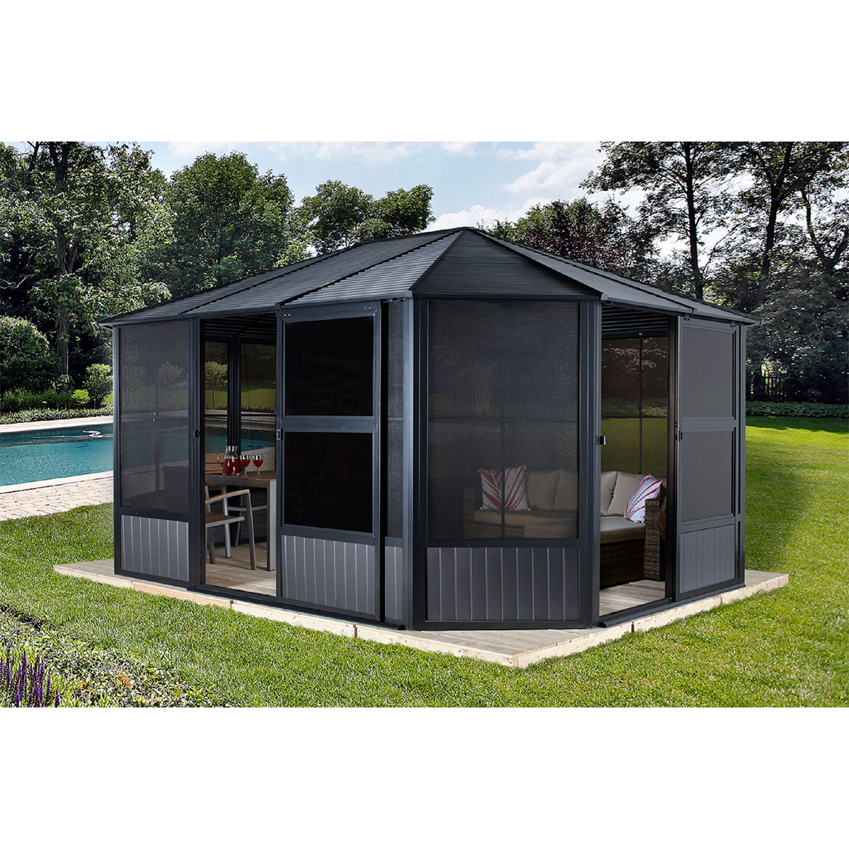 Sojag Pavillon Kaltwintergarten Charleston 1215 383,6x488,6x280,89cm Anthrazit Bild 3