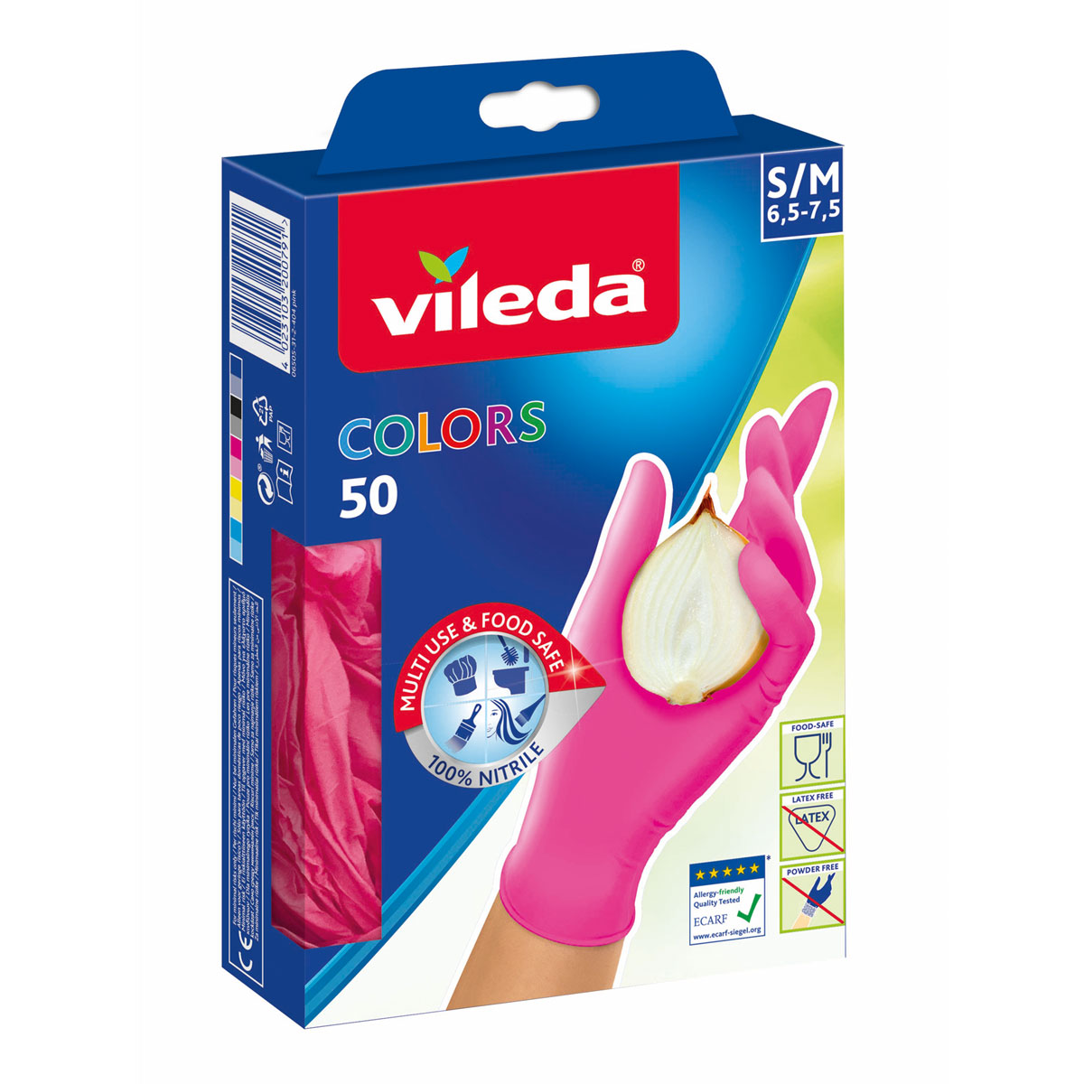 Vileda Nitril Handschuhe Colors S/M Pink/Grün 50 Stück