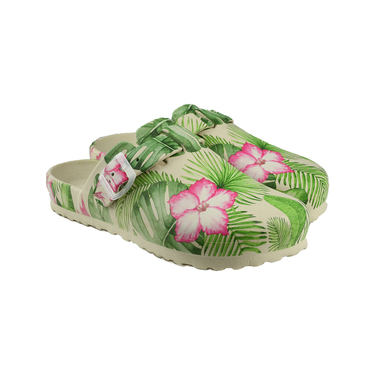 Scheibler Clog Bentelo weiss/grün-gemustert Größe 36/37