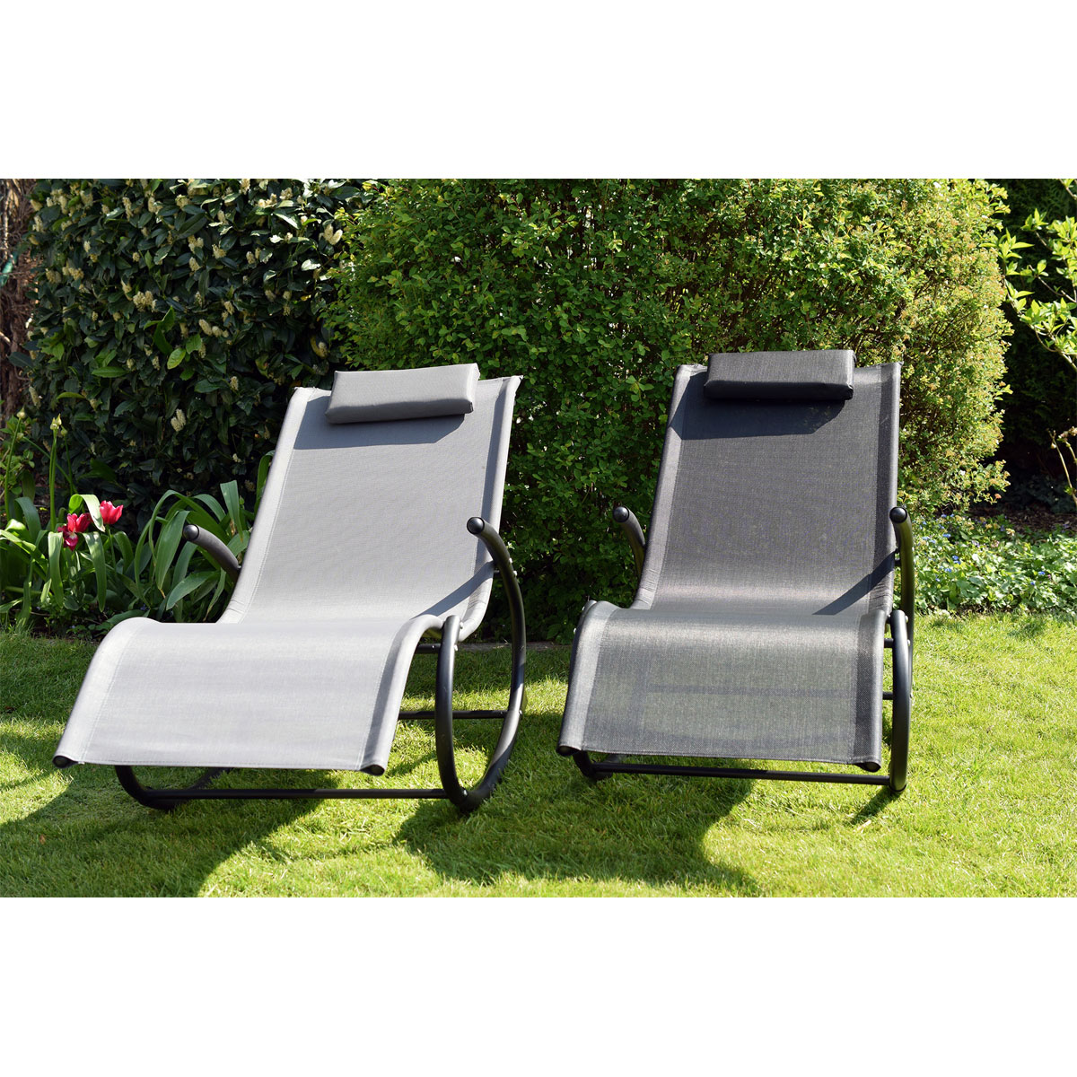 Chillroi  Schaukelgartenstuhl grau Gartenliege Liegestuhl Sonnenliege  Bild 4