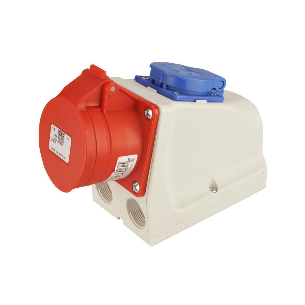 CEE-Kombi-Wandsteckdose 5-polig weiß/blau/rot