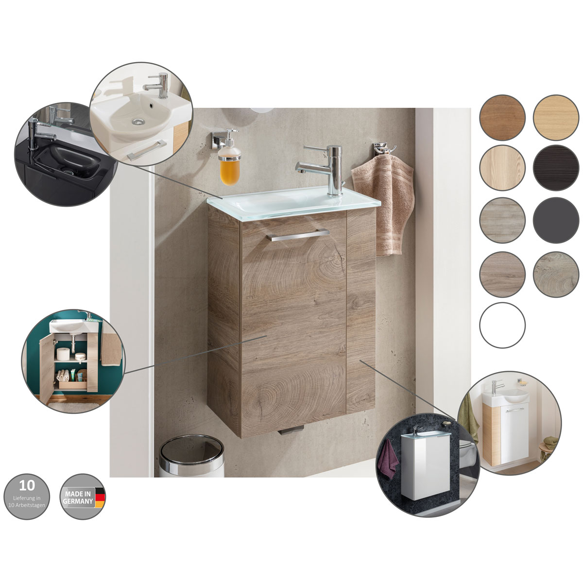 Fackelmann  Gäste-WC Waschtischunterschrank rechts SBC 440 x 600 x 243 mm DarkOak Bild 6