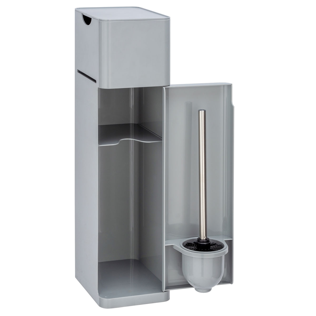 Wenko 6 in 1 Stand WC-Garnitur Imon Grau matt integrierter  Toilettenpapierhalter WC-Bürstenhalter Ersatzrollenhalter Stauraumfächer  und Ablage | 514824