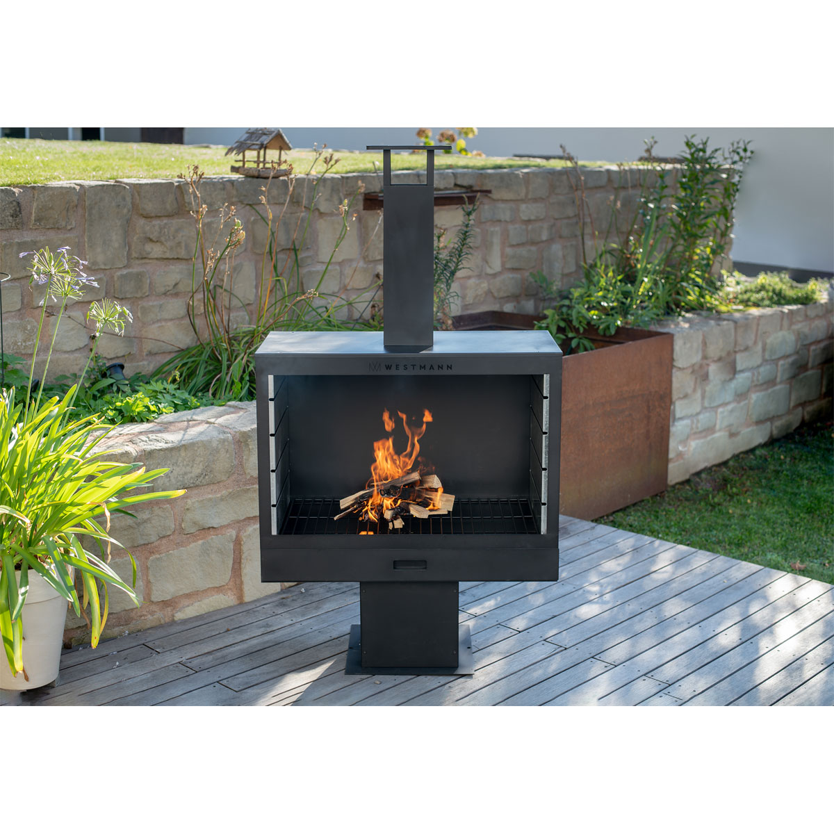 Westmann Terrassenofen Gartenkamin inkl. Grillrost 50x90x160cm Schwarz Bild 4