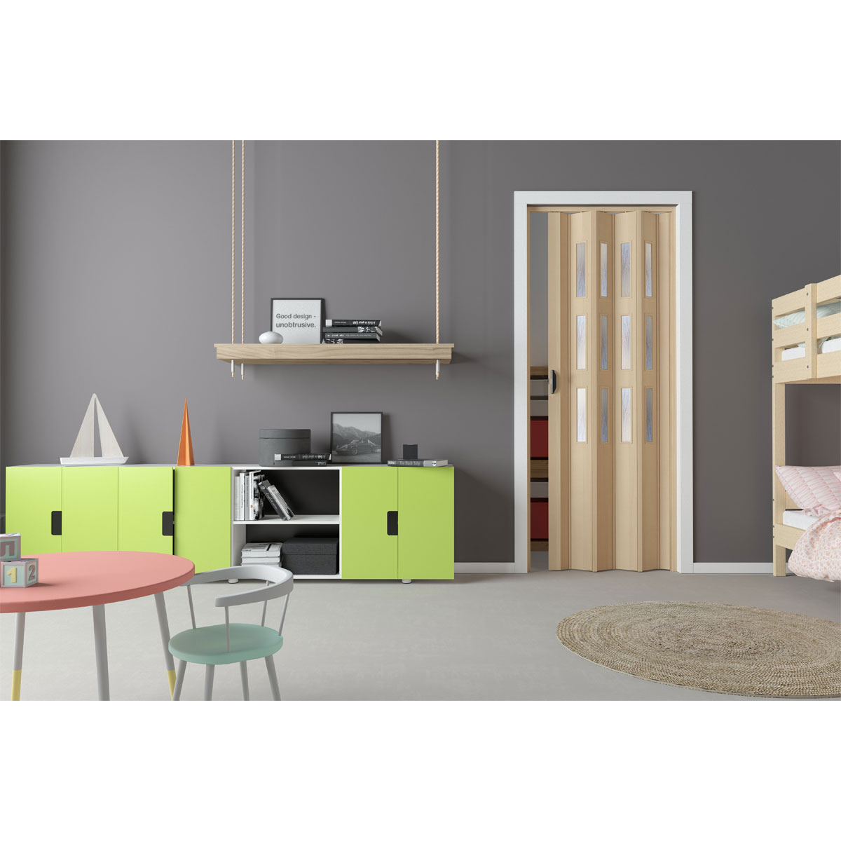 FORTE Kunststoff-Falttür Luciana B 88,5 x H 202 cm Esche holz3 D 3 Fenster