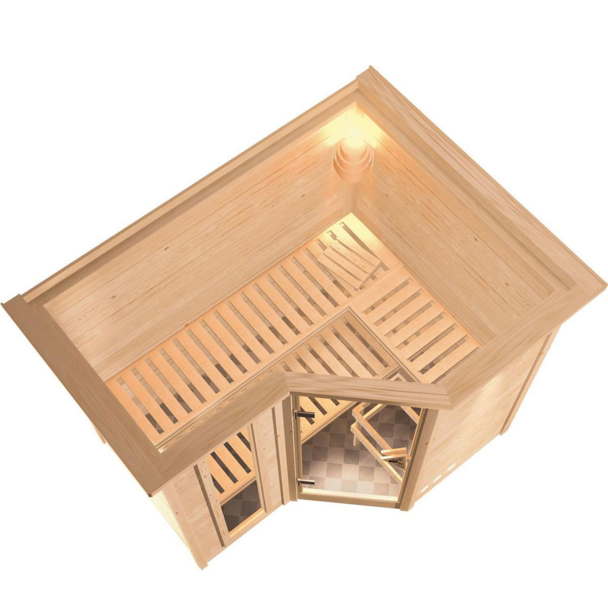 Karibu Massivholzsauna Sahib 2 40 mm ohne Ofen mit Dachkranz Bild 3