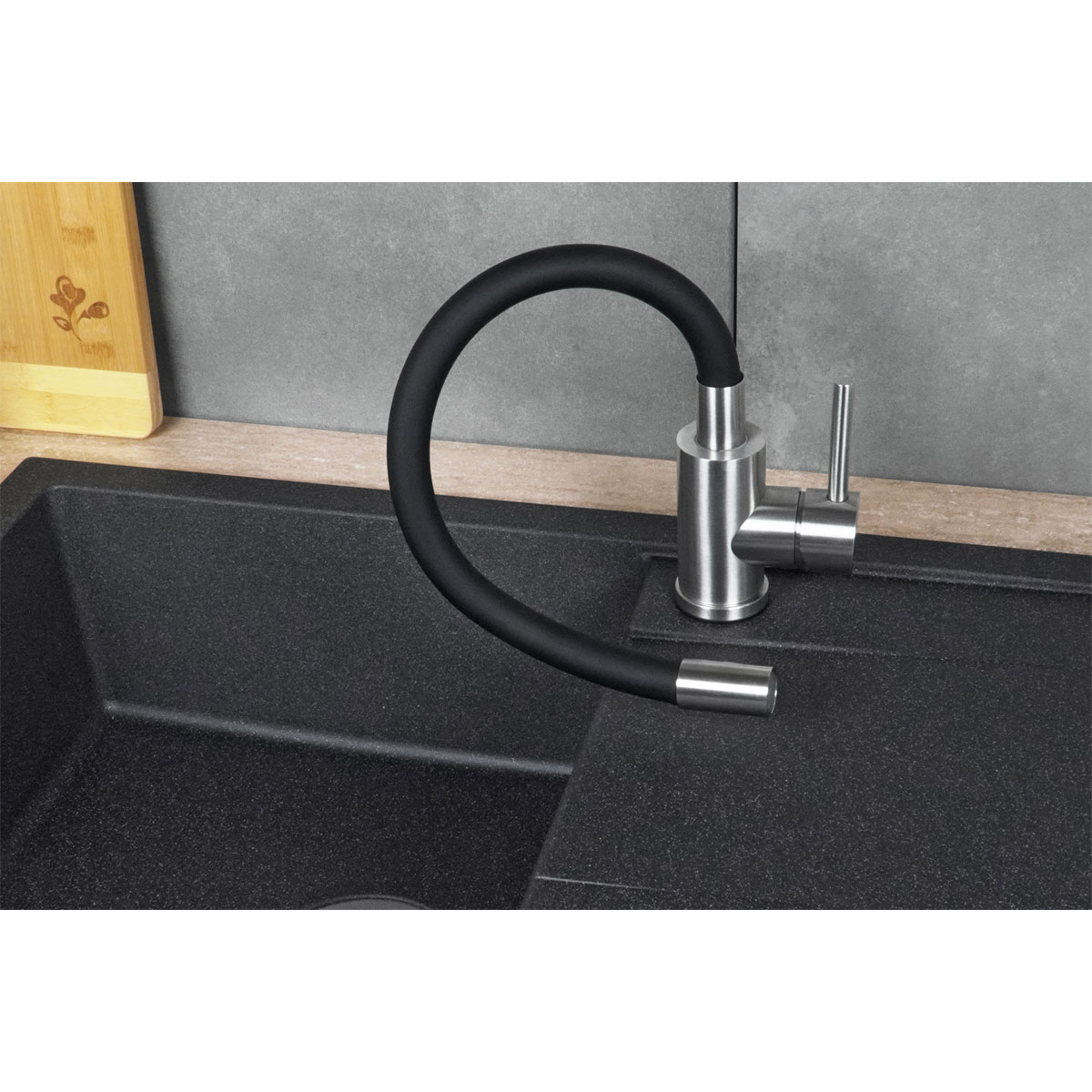 deante  Spültischarmatur LUNO Edelstahl/ schwarz Bild 6