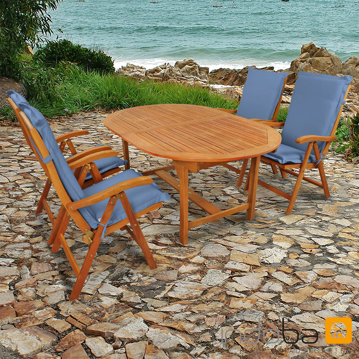 Indoba Gartenmöbel Set Sun Flair 9-teilig mit Auflagen Premium Blau | 9 |  Blau | K000022055