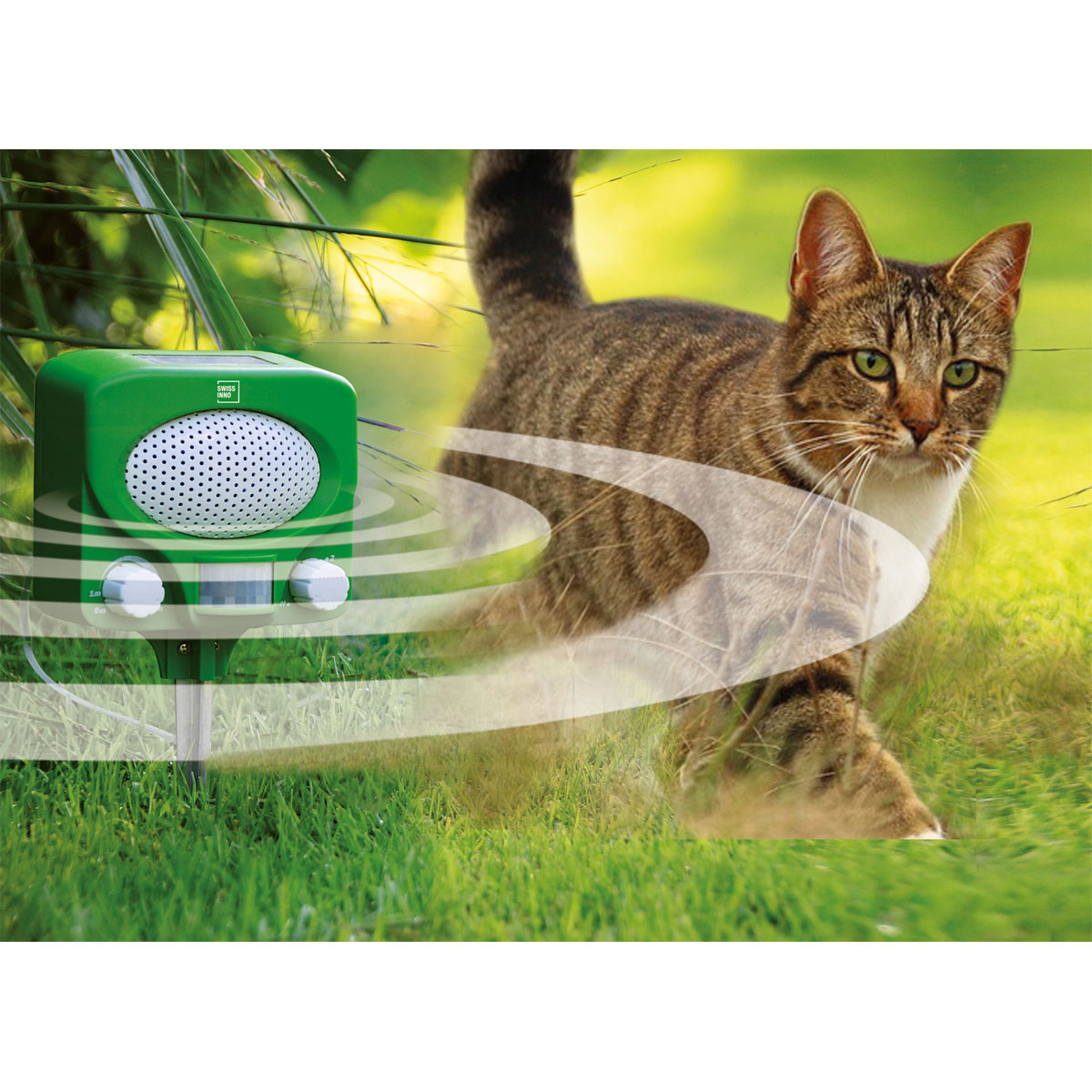 Aicharynic Tiervertreiber Garden Katzenschreck mit Batteriebetrieben und Wasserdichte Blitz 5 Modus Einstellbar Ultraschall Abwehr Tierabwehr für Katzen Hunde Katzenschreck Ultraschall Solar 