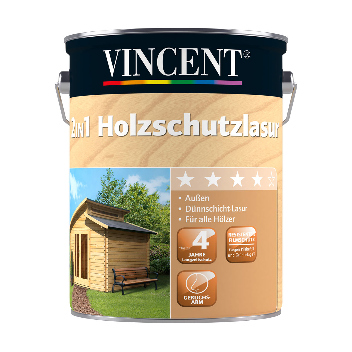 Vincent 2in1 Holzschutzlasur Teak 4 L