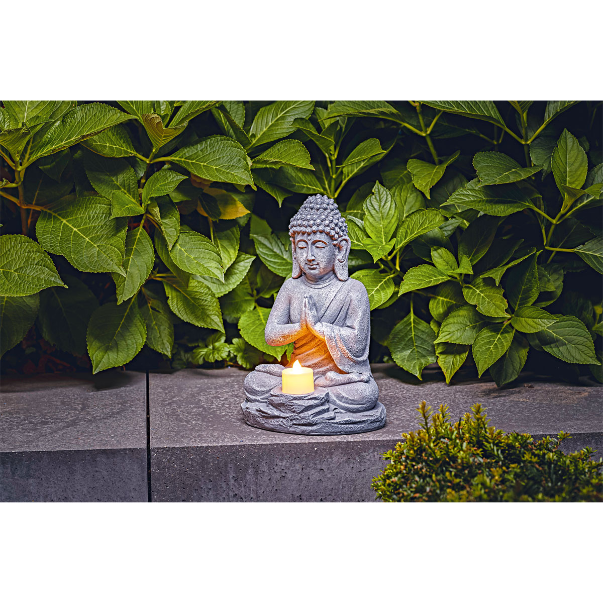 Flector Garten LED-Solar-Dekolicht Buddha grau