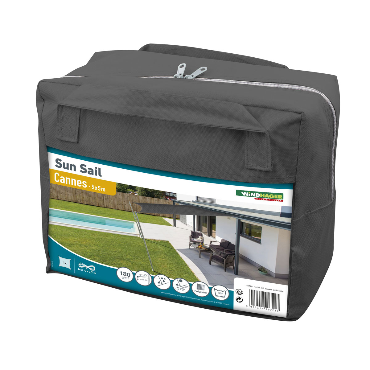 Viereck-Segel Cannes 5 x 5 m anthrazit Bild 4