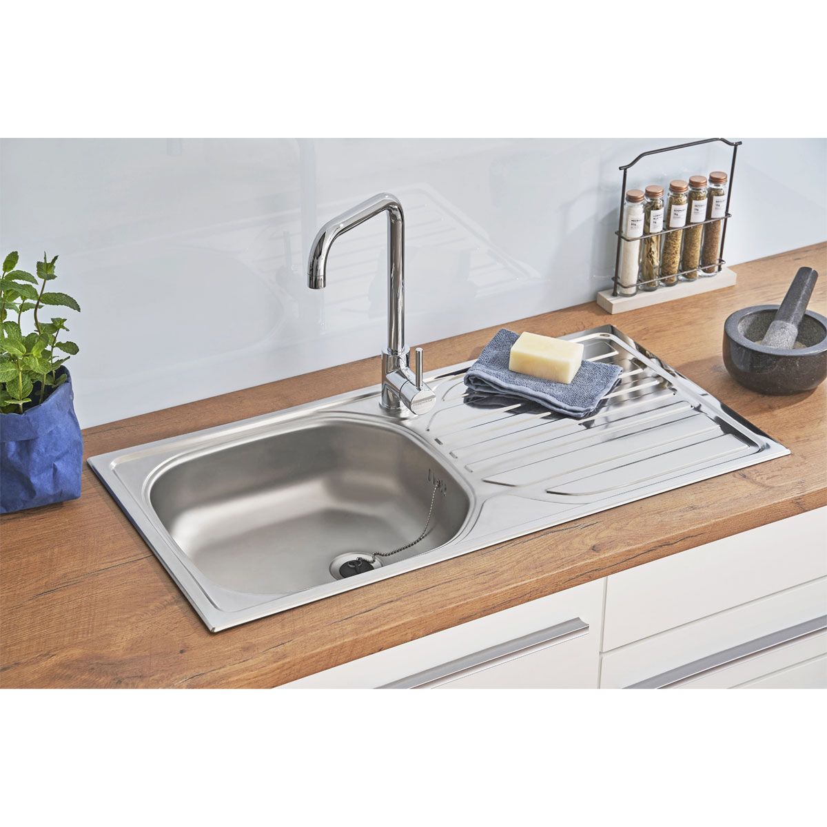 Respekta Edelstahl-Spüle inkl Ab- und Überlaufgarnitur 86 cm Bild 6