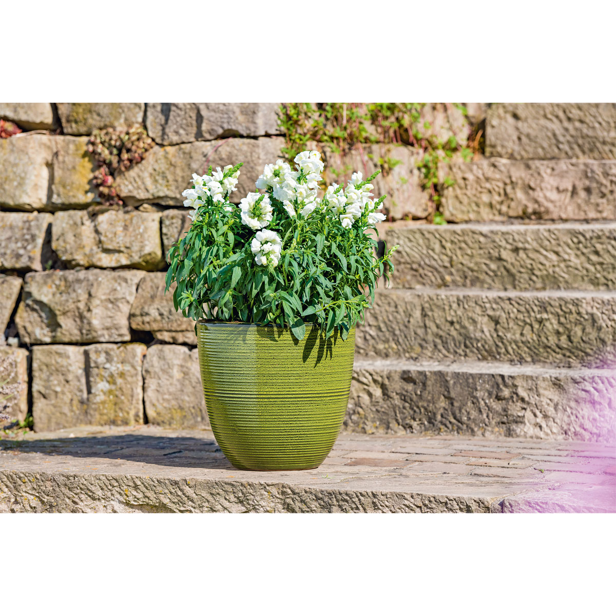 Haveson Pflanztopf Feine Rille grün Durchmesser 28 x 27 cm