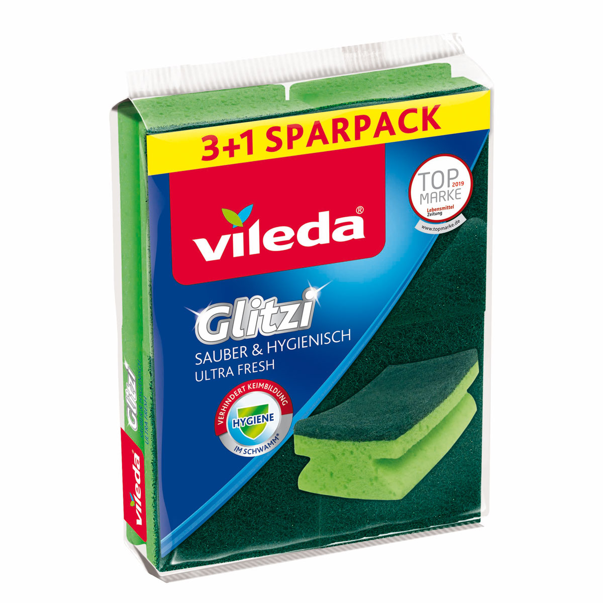 Vileda Reinigungsschwamm Glitzi Sauber und Hygienisch/Ultra Fresh 3+1 Pack