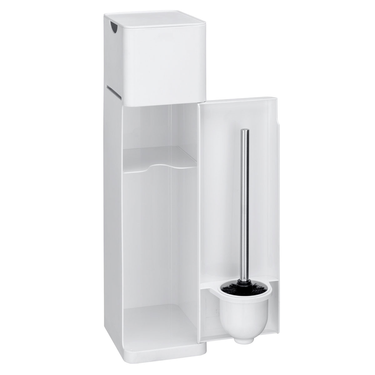Wenko 6 in 1 Stauraumfächer Weiß Ablage matt Stand 514825 integrierter und Toilettenpapierhalter Ersatzrollenhalter | WC-Bürstenhalter Imon WC-Garnitur
