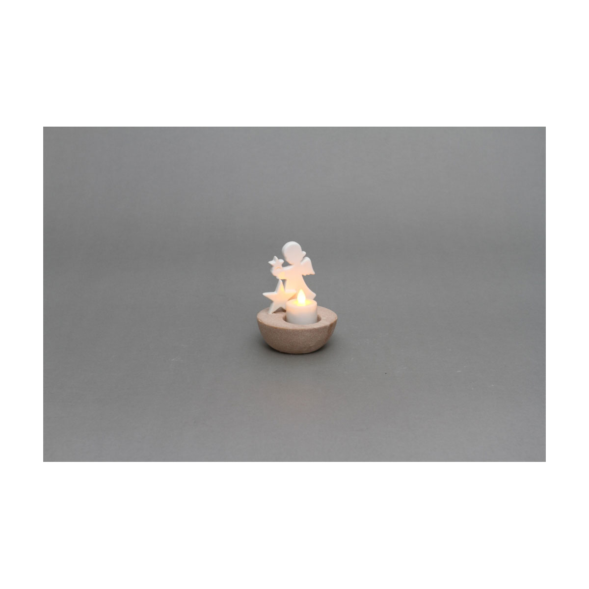 Teelichthalter Engel Porzellan weiß/braun