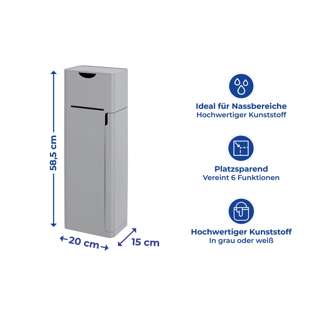 Wenko 6 in 1 Stand WC-Garnitur Imon Grau matt integrierter  Toilettenpapierhalter WC-Bürstenhalter Ersatzrollenhalter Stauraumfächer  und Ablage | 514824