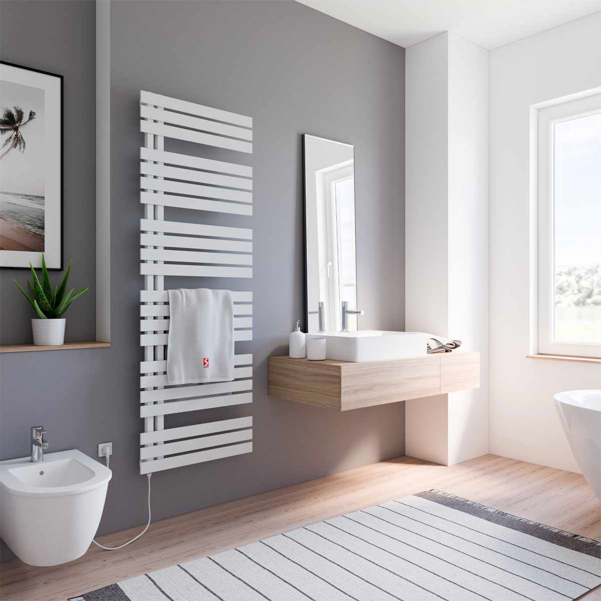 Schulte  Handtuchwärmekörper Breda steckerfertig inklusive Heizstab 1 Anschluss links 60 cm x 169 cm