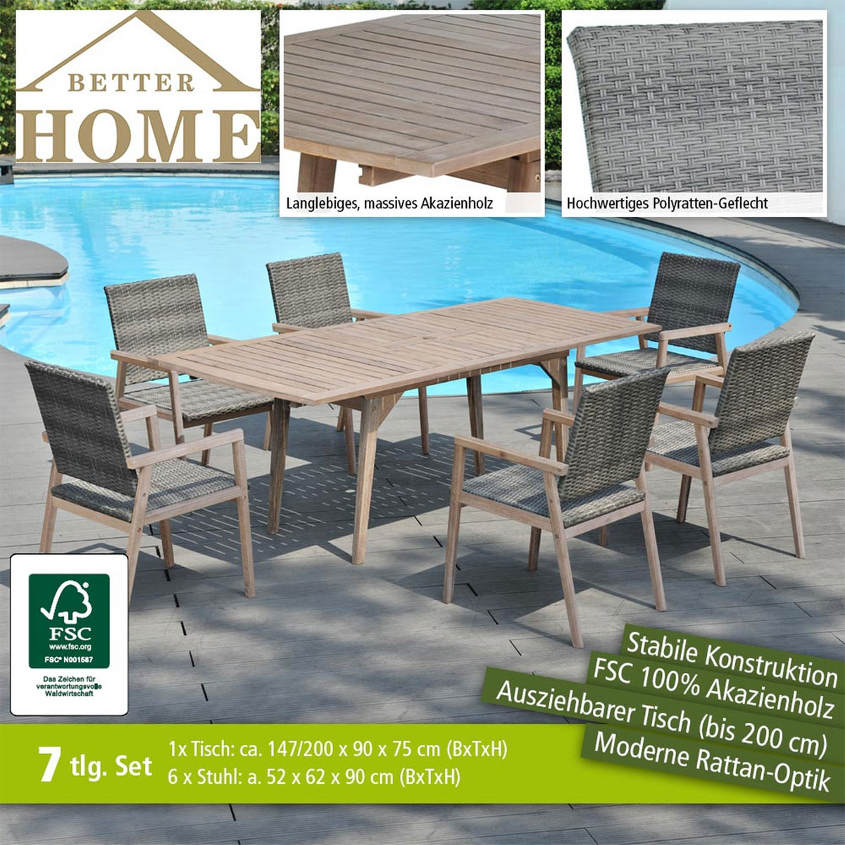 Better Home GartenmöbelSet Milage 7teilig Tisch ausziehbar K000053160