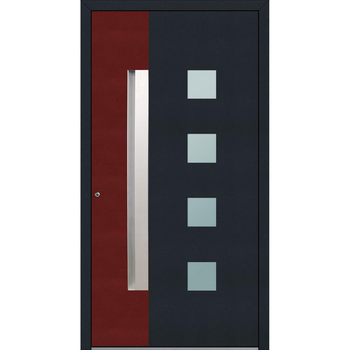 Aluminium Sicherheits-Haustür „Genua Exklusiv“, 75 mm, anthrazit-rot, 100x210 cm, Anschlag links, inkl. Griffleiste
