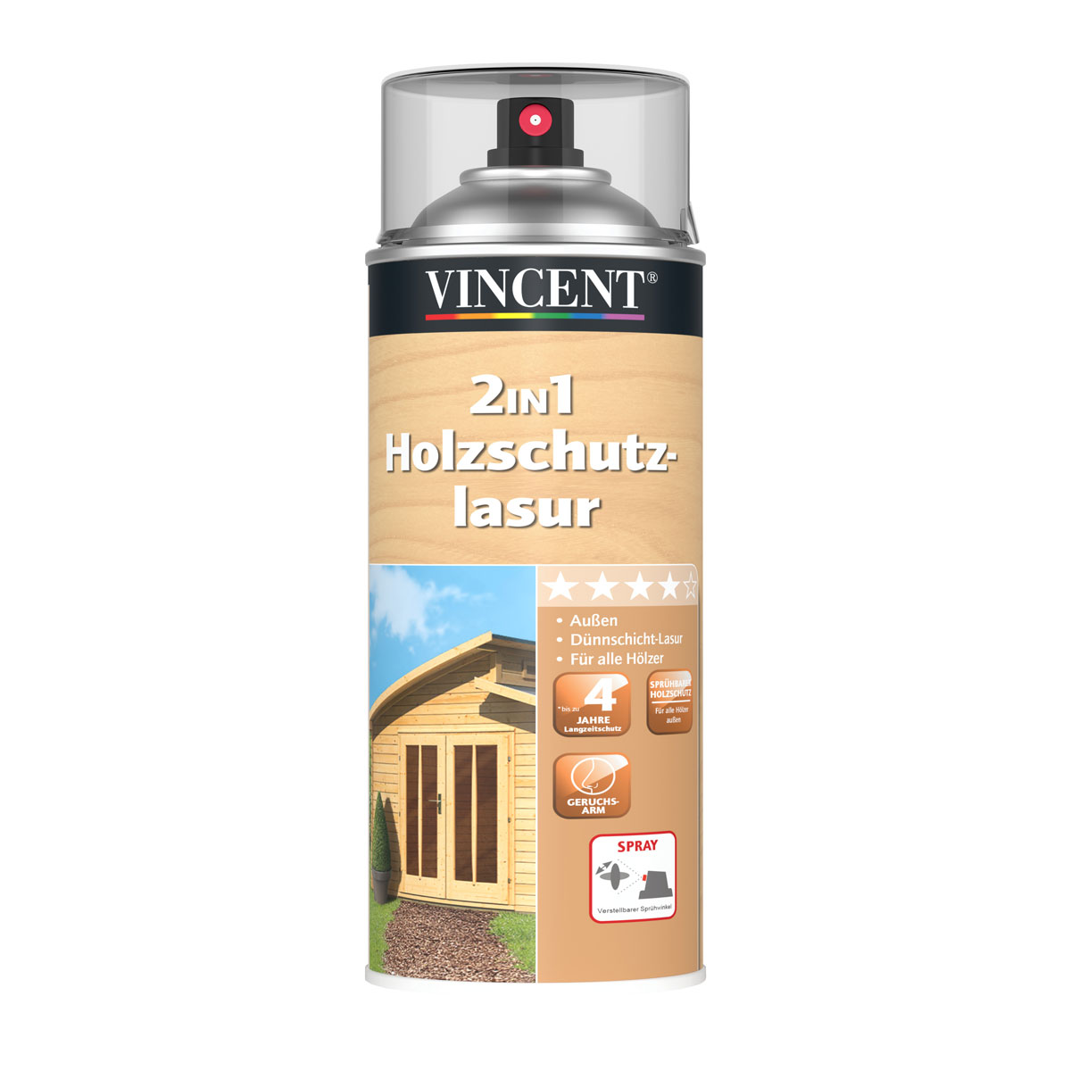 Vincent 2in1 Holzschutzlasur Spray natur 500 ml