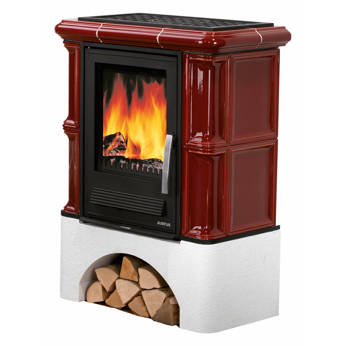 Kachelkamin Bavaria Bordeauxrot mitSockel