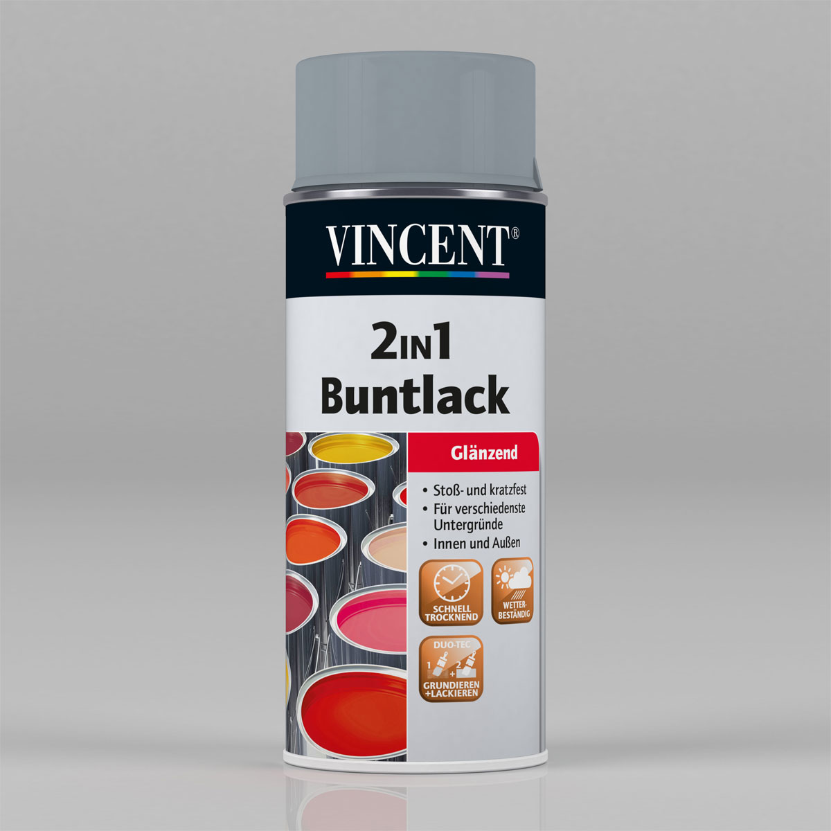 Vincent 2in1 Buntlack Spray silbergrau glänzend 400 ml