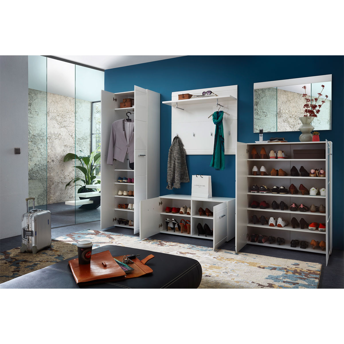 Schuhbank Adison Fronten in Hochglanz mit Rillenfräsung 96 x 51 x 39 cm weiß Bild 4