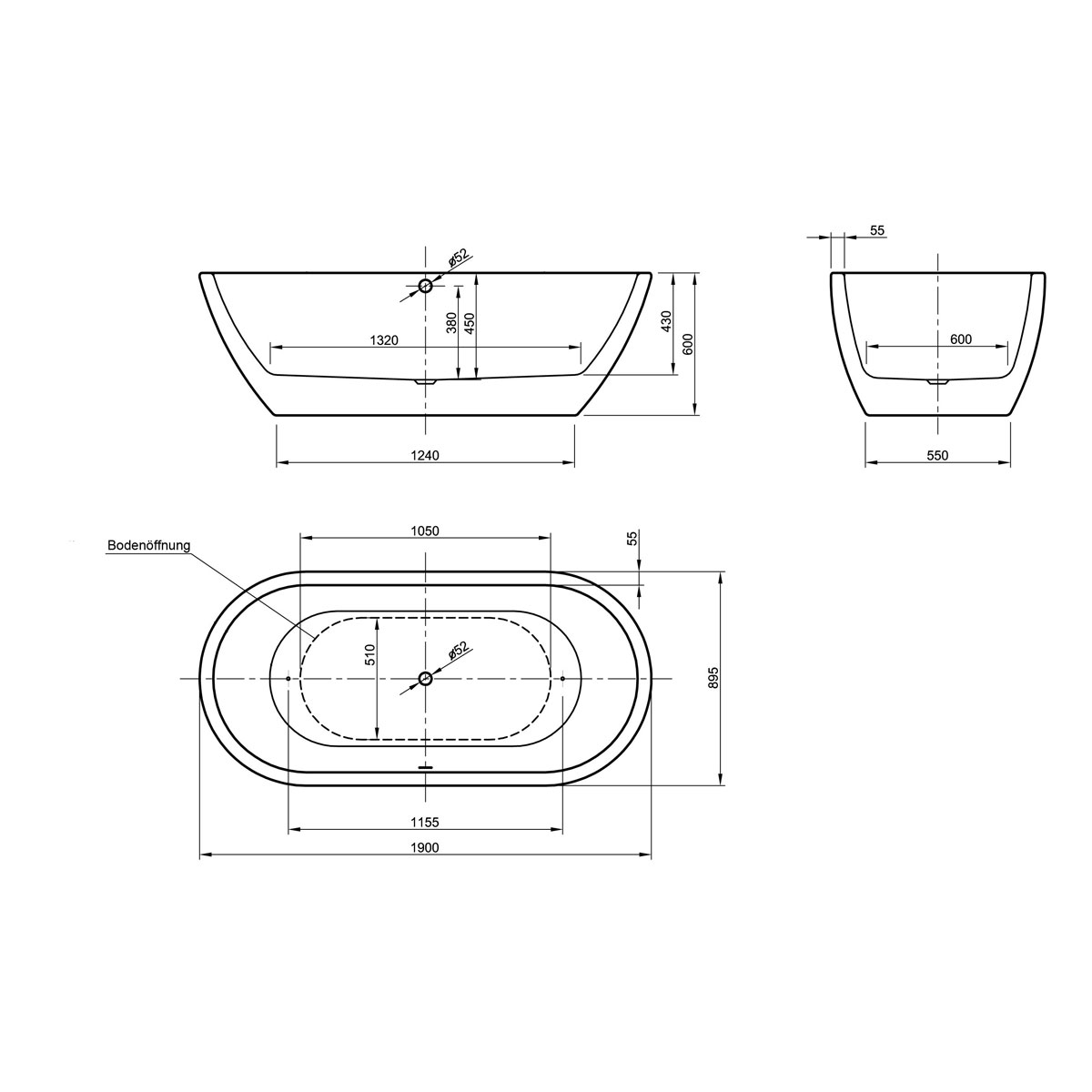 Ottofond Freistehende Badewanne Carney 190 x 89,5 cm weiß Bild 3