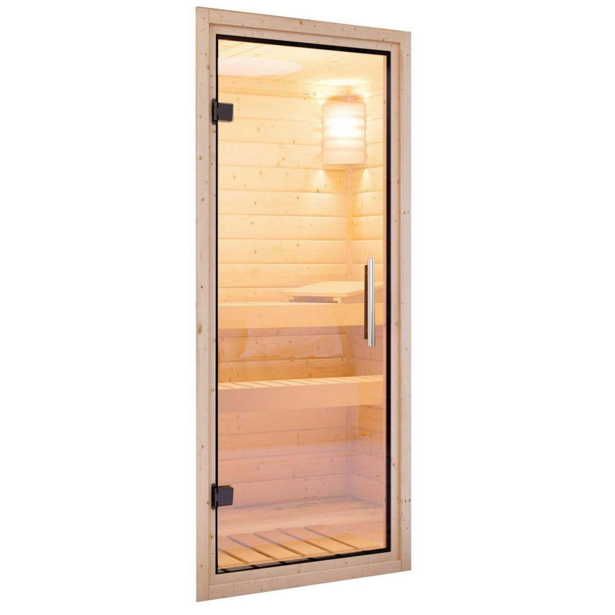 Karibu Sauna Daria Fronteinstieg 3,6 kW Bio Ofen externe Strg modern mit Kranz Klarglas-Tür Bild 5