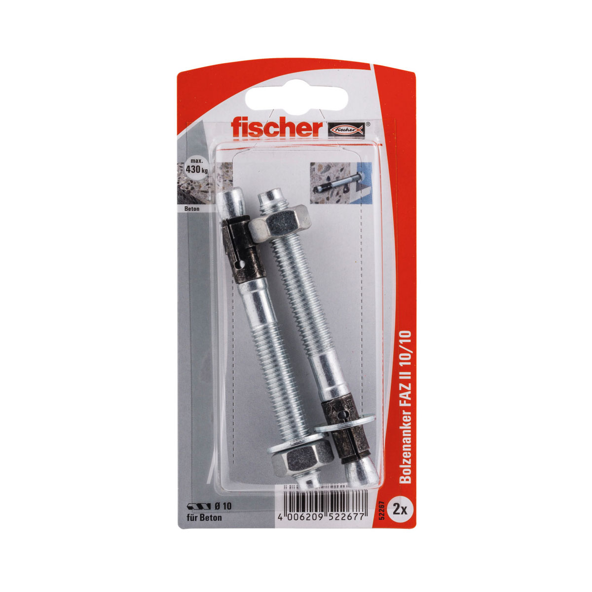Fischer Bolzenanker FAZ II 10/10 mm galvanisch verzinkt 2 Stück