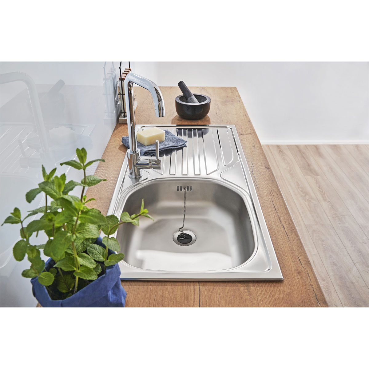 Respekta Edelstahl-Spüle inkl Ab- und Überlaufgarnitur 86 cm Bild 7