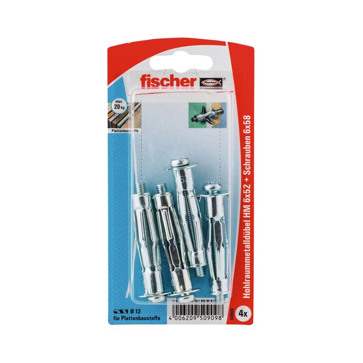 Fischer  Hohlraum-Metalldübel 6 x 52 mm mit metrischer Schraube 4 Stück