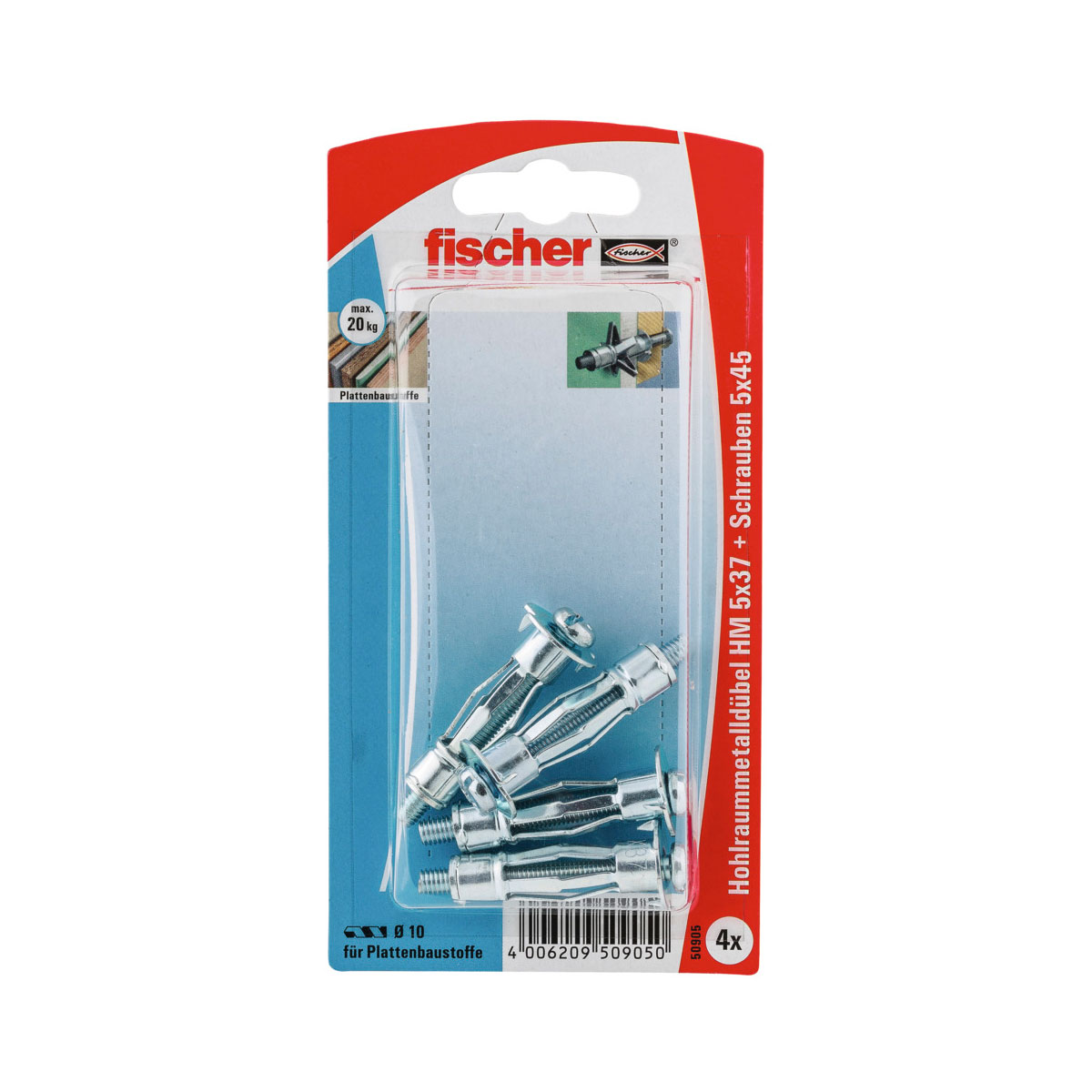 Fischer  Hohlraum-Metalldübel HM 5 x 37 mm mit metrischer Schraube 4 Stück