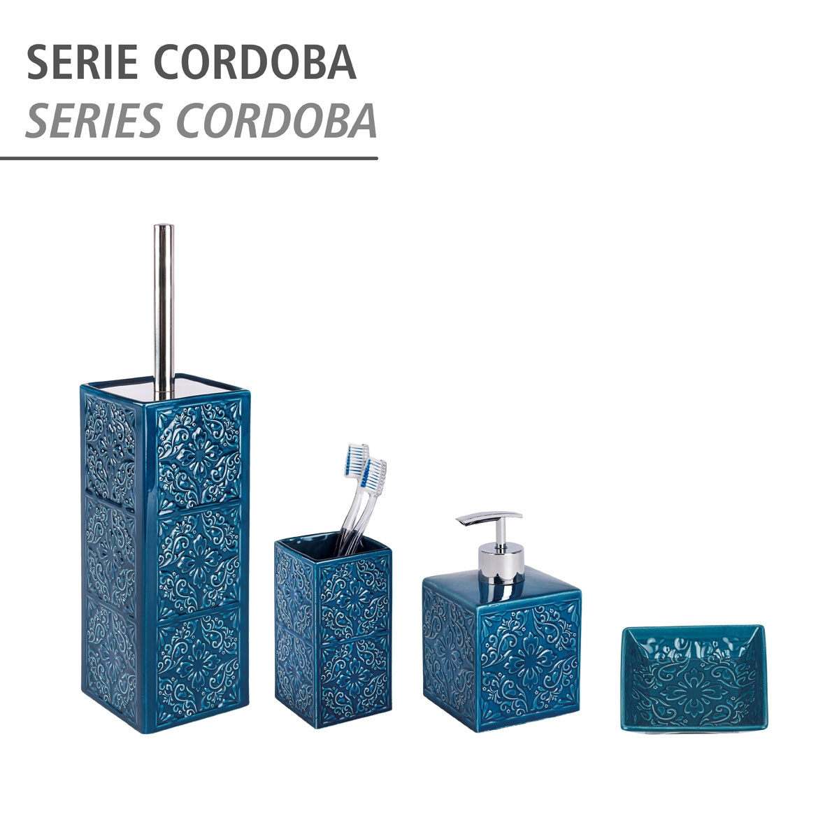 Wenko WC-Garnitur Cordoba Blau Keramik | 514464 | Toilettenbürstenhalter