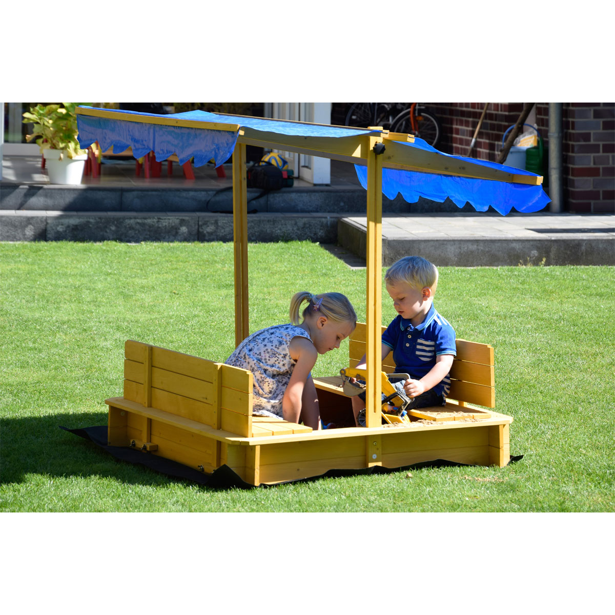dobar Sandkasten mit schwenkbarem Dach 120 x 120 x 120 cm hellbraun Bild 5