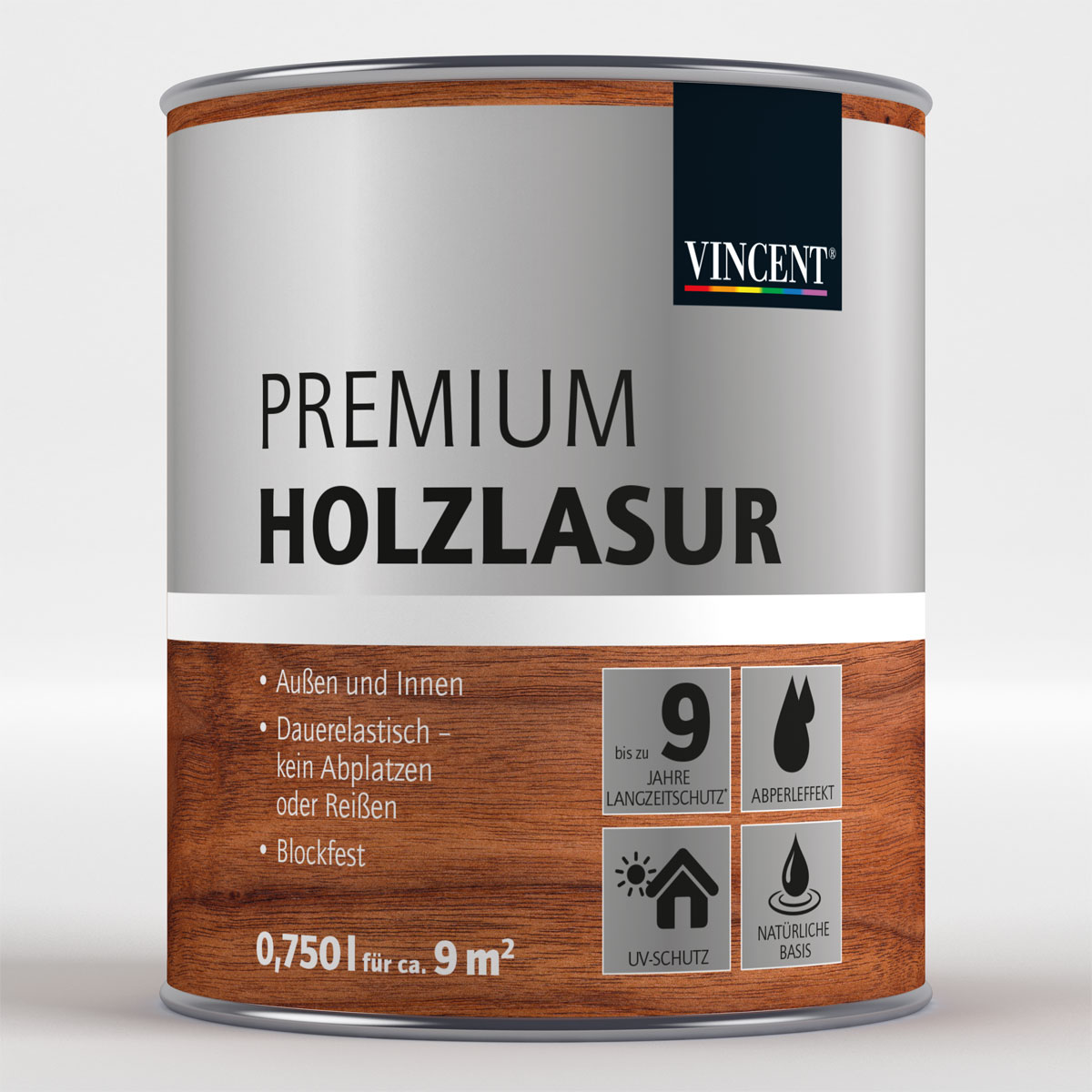 Premium Holzlasur „Mittelgrau“, 0,75 L