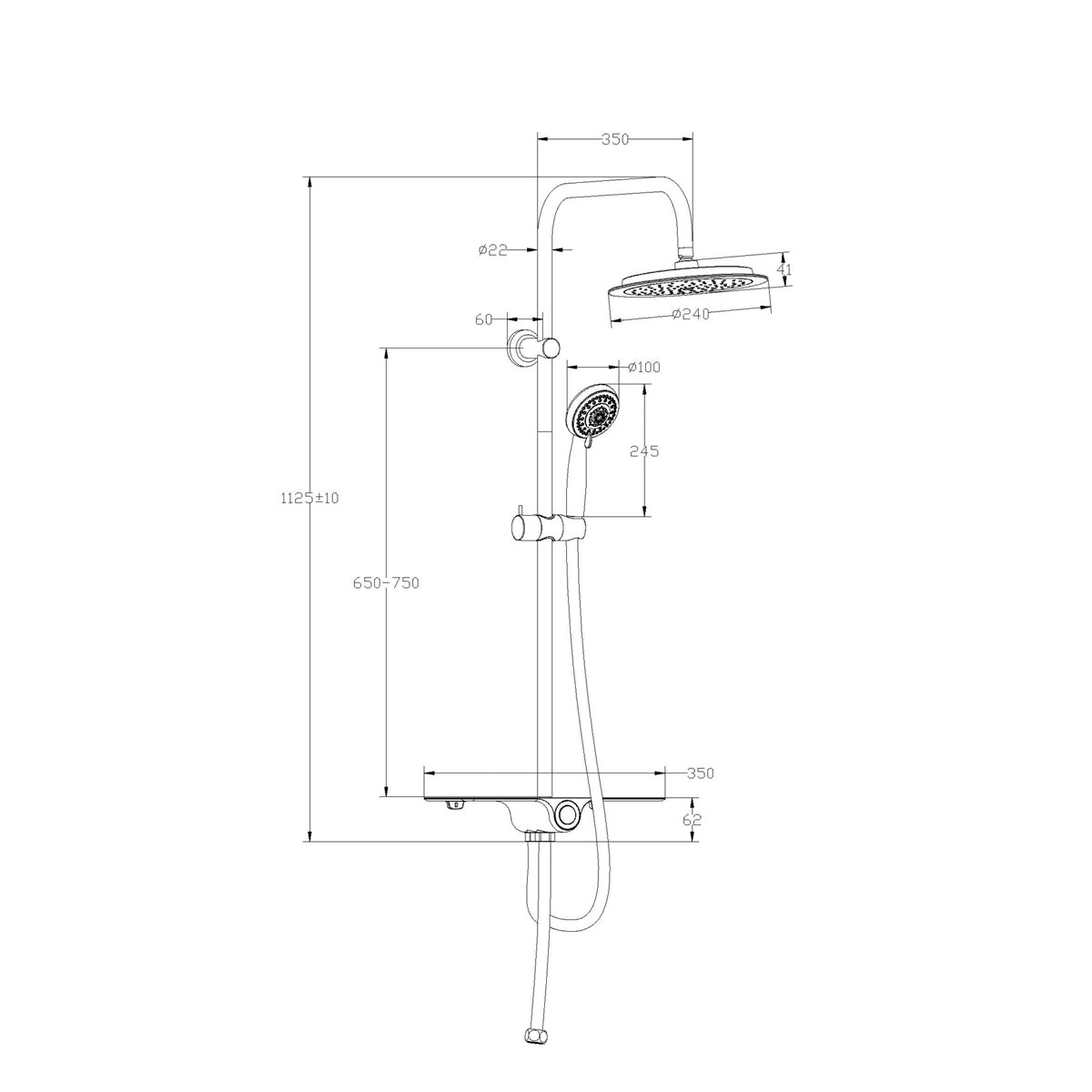 Überkopfbrauseset Aquastar mit Ablage chrom-anthrazit Bild 2